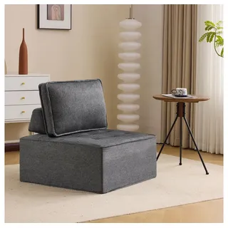 BBWL Wohnlandschaft Einzelsofa modular kompakt aus Plywood mit Leinenbezug, 1-Sitzer für Wohnzimmer, Schlafzimmer, Gästezimmer, platzsparend grau