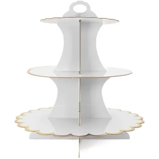 Intirilife Etagere aus Karton mit 3 Ebenen in Weiß - 30 / 24.5 / 18.5 x 33 cm - Tortenständer aus Pappe, Muffinständer Cupcake Ständer