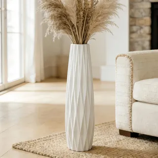 Weiße hohe Bodenvase, 61 cm große Keramikvase, dekorative Blumenvasen für Moderne Wohnkultur, Wohnzimmer, Büro, Schlafzimmer, Küche, Hochzeit, Tafelaufsatz, Bauernhaus-Dekor