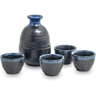 japanisches 5-teiliges Sake - Set aus Keramik [ Deep Sea ] dekorativ verpackt