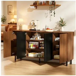 i@home Küchenbuffet Sideboard Retro-Stil (mit 4 Schranktüren, unterteilten Staufächern, 1-St., 160×35×80 cm) Anrichte Kommode für Esszimmer & Küche braun