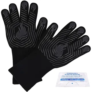 Grillhandschuhe, 800.0 °C hitzebeständige feuerfeste Handschuhe, Silikon, rutschfest, waschbar, Ofen-Küchenhandschuhe für Grillen, Kochen, Backen, Camping, Smoker (Schwarz)