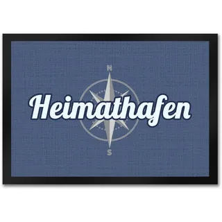 speecheese Fußmatte in 35x50 cm im maritimen Stil mit Spruch: Heimathafen und Kompass Maritim Heimathafen Meer Ostsee Nordsee Schuhmatte Norden Nordlicht Leuchtturm Anker Möwe Küste Wind