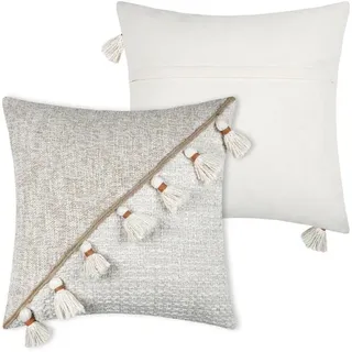 STOF Dekokissen Dekokissen ZIANA Boho mit Fransen, 45 x 45 cm beige
