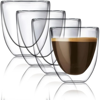Dimono® Doppelwandiges Trinkglas Wasserglas aus Borosilikatglas Latte Macchiato Longdrink- & Cocktailgläser (Espressoglas, 4 Stück)