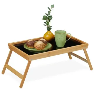 Relaxdays Klappbares Betttablett aus Bambus Hellbraun,Schwarz