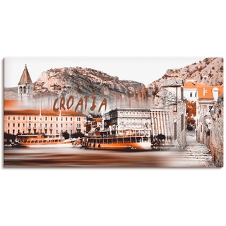 Wandbild ARTLAND "Kroatien Skyline abstrakte Collage" Bilder Gr. B/H: 100 cm x 50 cm, Leinwandbild, beige (naturfarben) Bild Kunstdruck Bilder als Leinwandbild, Wandaufkleber oder Poster in versch. Größen