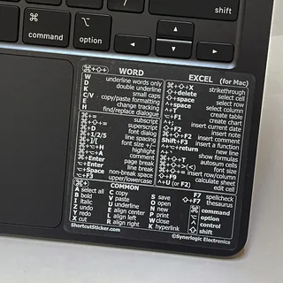 SYNERLOGIC (2 pcs) Word/Excel (for Mac) Keyboard Shortcuts Stickers | No-Residue Laminated Vinyl Cheatsheet black case MacBook Keyboard Stickers 83 x 83 mm (Clear/White, 2 pcs)