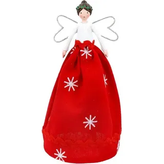 Famanu Weihnachtsbaumspitze Engel in Rot und Weiß mit Schneeflocken - 18 cm