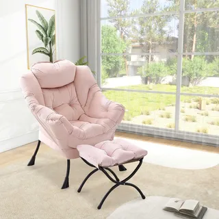 RBFGYIOP Lesesessel Mit Hocker, Relaxsessel Mit Armlehnen, Seitentasche & Fußstütze – Moderner Ohrensessel, Loungesessel Und Fernsehsessel Für Wohnzimmer Schlafzimmer Büro, Dutch Velvet in Rosa