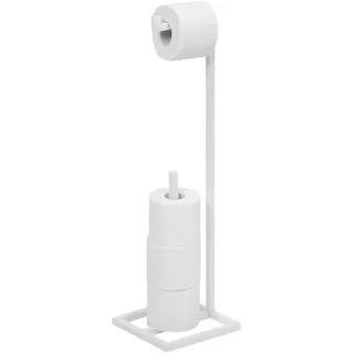 FRAMADO - Toilettenpapierhalter Stehend - Klopapierhalter ohne Bohren - Toilettenpapier Ständer mit Aufbewahrung Möglichkeit - aus Metall Pulverbeschichtet - 23 x 23 x 69 cm - SONO Weiß