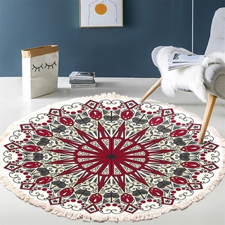 Tomifine Bohemian Teppich Rund Mandala Teppich Mandala Home Teppich Wohnzimmer Ethno Muster Modern Handgefertigt Baumwolle Polyester Teppich (60cm,Rot)