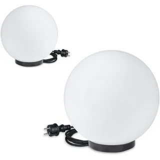 Kugelleuchten 2er Set 20/30cm weiß E27 Kugellampen inkl. 3m Anschlußkabel mit Stecker Garten Aussenleuchten IP44