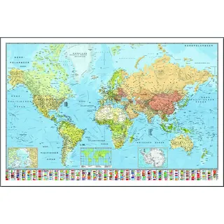 Close Up Weltkarte Die Welt Poster - deutsch - aktueller Stand, mit Flaggen, 91,5 x 61 cm + Ü-Poster