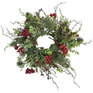 formano Adventskranz Kranz –künstlich, rund 24 cm, Beeren, Kirschzweige, Eukalyptus, Thuja, Tür-, Wand-, oder Tischdeko