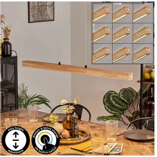 hofstein Pendelleuchte dimmbare Hängelampe aus Metall/Holz/Kunststoff in Schwarz/Naturfarben, LED wechselbar, 3000-6000 Kelvin, skandinavisches Design, Touchdimmer, LED 24 Watt, 2550 Lumen beige