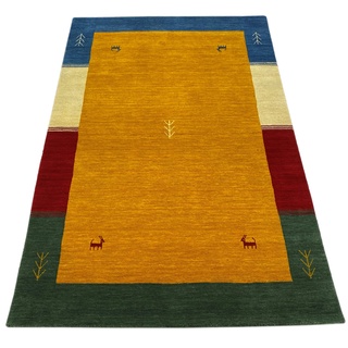 WAWA TEPPICH Handgefertigter orientalischer Gabbeh Teppich aus 100% Wolle Loom Handgewebte Gelb 90X160 cm