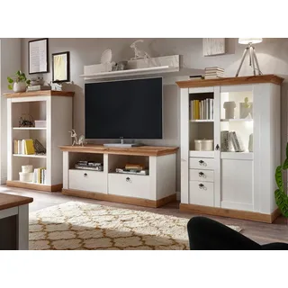 Furn.Design Wohnwand Hemsby, (in Pinie weiß mit Wotan Eiche, Set 4-teilig, ca. 376 x 170 cm), Landhausstil