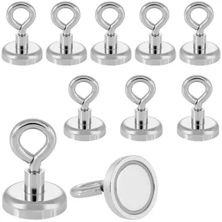 POPPSTAR 10 Ösenmagnete Neodym (Haftkraft 36 kg, Durchmesser 32 mm), extra stark, silbern
