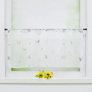 Delien Scheibengardine Voile Bistrogardinen mit Durchstangenzug Gardine Küche Kurzstores »Schmetterling« Transparente Kurzgardine Schals Esszimmer Kurzer Vorhang BxH 140x60cm,Silber