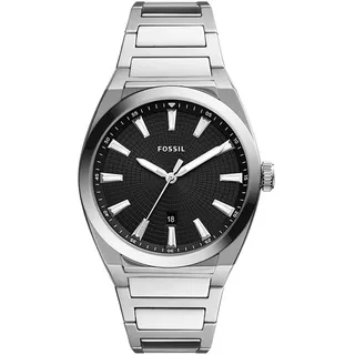 Fossil Everett Herrenuhr, Quarz-Dreizeiger-Datumswerk mit Edelstahl- oder Lederarmband