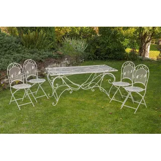 Aubaho Dekoobjekt XXL Gartentisch + 4 Stühle Eisen Gartenmöbel antik Stil creme weiss fu