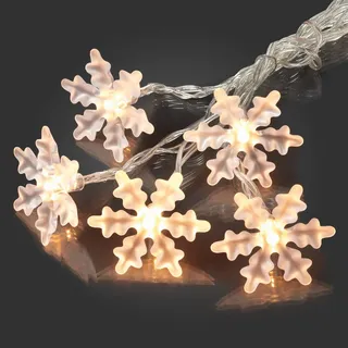LED Lichterkette Schneeflocken Deko Winter 10 LED warmweiß Weihnachten Fenster