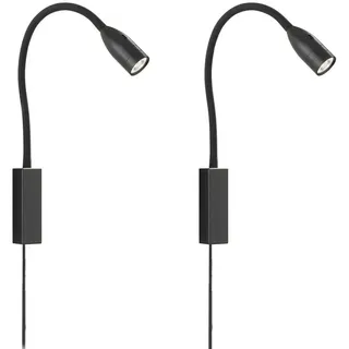 FISCHER & HONSEL LED Leselampe mit Stecker, Gestensteuerung, Breite 4cm, Dimmfunktion, LED fest integriert, Warmweiß, 2er SET Bett-Leuchten Wand-Montage, Schwanenhals-Lampen Schwarz schwarz