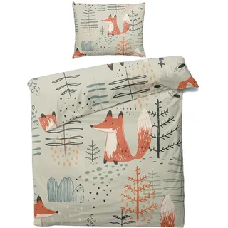 Generisch Sommer Bettwäsche 135x200 Fuchs - Waldtiere Kinder Bettbezug 135 x 200 2er Set, Weiche & Angenehme Mikrofaser Bettbezüge & Kissenbezug 80x80, Bettwäsche-Sets mit Reißverschluss C&-14