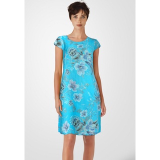 PEKIVESSA Sommerkleid Leinenkleid knielang kurzarm (Einzelartikel, 1-tlg) mit Blumenmuster blau 44
