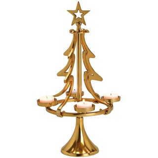 Adventskranz Tannenbaum aus Metall Gold, H: 40 cm - Weihnachten Deko, Adventsdeko, Teelichthalter Advent, Adventsgesteck