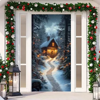 200 x 90 cm Weihnachtsbaum Hintergrund Tür Hängen,Weihnachten Tür Abdeckung Dekoration Haustür Decke Wand Hängen Banner Fotografie Hintergrund für Weihnachtsfeier Feiertag Winter Deko (E)