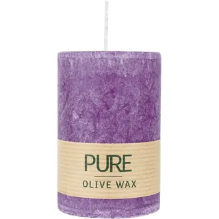 100% PURE, OLIVE WAX, vegane Stumpenkerze, Erika, WENZEL, 90/60 mm, Brenndauer ca. 27h