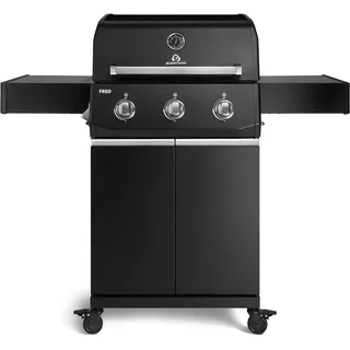 BURNHARD® Gasgrill 3-Brenner, 9,6 kW, Edelstahl-Stabbrenner, Piezo-Zündung, Edelstahlrost, große Grillfläche, Alu-Druckguss-Seitenteile – FRED Base