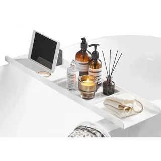 Suixtil Acrylglas-Badewannenablage, Badezimmer-Organisator, Badewannentisch, Badezimmerablage, Badezimmerdekoration, hält Ipad und Bücher Badewannenablage(Weiß,80CM)