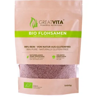 greatvita Bio Flohsamen 1000g 99% rein, | aus Indien | reich an Ballaststoffen & glutenfrei, vegan - ideal für eine gesunde Ernährung