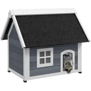 PawHut Katzenhaus 77 x 57,5 x 68 cm Grau/Schwarz