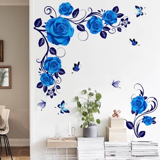 Runtoo Wandtattoo, Motiv: blaue Rose, zum Aufhängen, für Wohnzimmer, Mädchen, Schlafzimmer, TV-Hintergrund, Wanddekoration