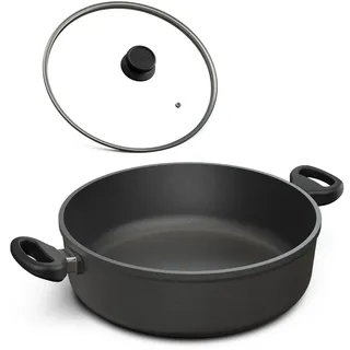 Hoffmann Schmorpfanne 32 cm hoher Rand Induktion I Made in Germany I Schmortopf Induktionsgeeignet Antihaft Beschichtet I Bräter Schmorkasserolle Kasserolle I Tiefe Aluguß Pfanne backofengeeignet
