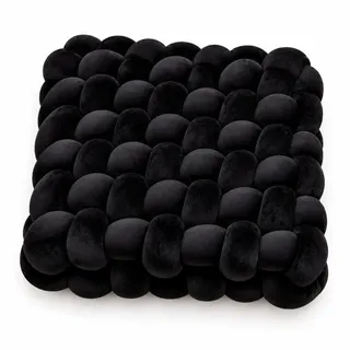 Knotenkissen 33 x 33 cm – weiches Sitzkissen & Dekokissen in Flechtoptik für Stuhl, Sofa & Bett – Schwarz - Schwarz