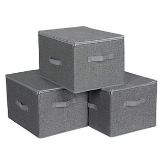 Songmics Aufbewahrungsbox RFB03H, 30 Liter, mit Deckel, Stoff, grau, 30x40x25 cm, 3 Stück