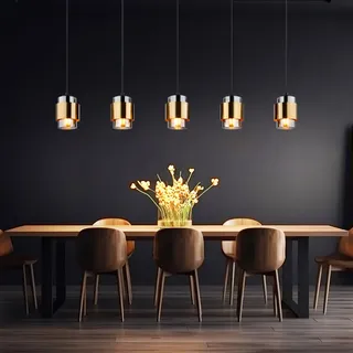 GLOBO Hängeleuchte 5-flg. 150 cm Metall schwarz Glas rauchfarben