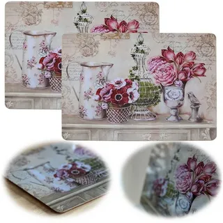 LS-LebenStil Platzset 2x Kork Tischset Platzset Vintage Blumen 40x30cm abwaschbar Rechteck, (Platzmatte abwaschbar Korkunterseite, 2-St., Placemate Tisch Untersetzer Unterlage Teller Geschirr Vasen)