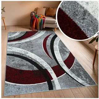 OTTO home Teppich Flow, geometrisches Design, rechteckig, Höhe: 9 mm, grafisch, abstrakt, elegant, Wohnzimmer, Schlafzimmer grau|rot 60 cm x 110 cm x 9 mm