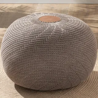 English Home Pouf Hocker, Rund Sitzpouf, Sitzhocker, Sitzpuff, Fußhocker, Strick Puff Hocker für Wohnzimmer, Schlafzimmer, Strickhocker Pouf, 37 x 50 cm, Braun