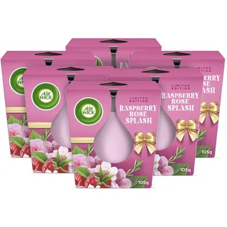 Air Wick Wohlfühl-Duftkerze im Glas – Duft: Raspberry Rose Splash – Je bis zu 20 Stunden Brenndauer – Enthält natürliche ätherische Öle – 6 x 105 g Duftkerzenset