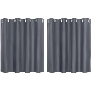 PiccoCasa 2er Set Gardine für Küche Polyester Scheibengardine Kurzgardine Blickdicht Kleine Gardine Grau 90H x 132B cm