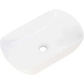FACKELMANN Keramik Waschtisch NEW YORK/Maße (B x H x T): ca. 50,5 x 12 x 31,5 cm/ovales Aufsatzbecken/Waschbecken fürs Bad und Gäste WC/Keramikbecken mit Permanentablauf/Farbe: Weiß