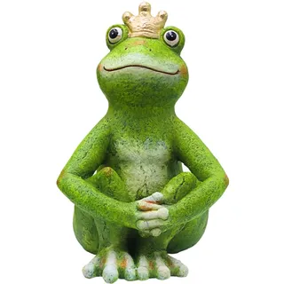 Dekohelden24 XXL Froschkönig, Dekofrosch, Froschfigur, großer Gartenfrosch, Gartendeko Froschkönig, Dekofrosch aus Keramik in grün L/B/H 22 x 23 x 34 cm.