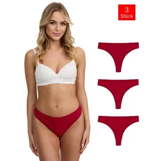 Tazzio String 3er-Pack Damen Tanga F933 (Packung, 3-St., 3er-Pack) Ripp-Struktur für angenehmen Tragekomfort rot XS